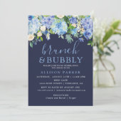 Blauw waterverf hydrangea brunch & bubbels kaart (Staand voorkant)