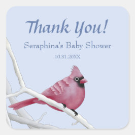 Blauw Waterverf kardinaal Baby shower Dank u Vierkante Sticker