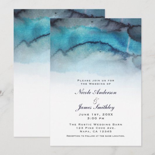 Blauw waterverf Kust Beach Abstracte golven Kaart (Voorkant / Achterkant)