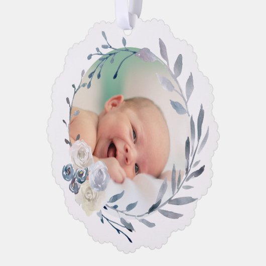 blauw waterverf lijst Doop dank u Ornament Kaart (Links)