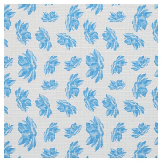 Blauw Waterverf Lotus Flower Pattern Stof (Swatch)