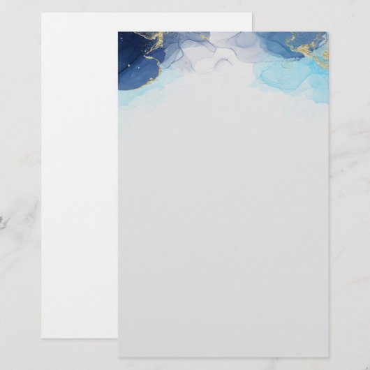 Blauw waterverf marmer Stationery Briefpapier (Voorkant / Achterkant)