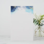 Blauw waterverf marmer Stationery Briefpapier (Staand voorkant)