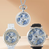 Blauw Waterverf Marmeren Hanger Ketting Horloge