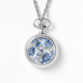 Blauw Waterverf Marmeren Hanger Ketting Horloge (Voorkant)
