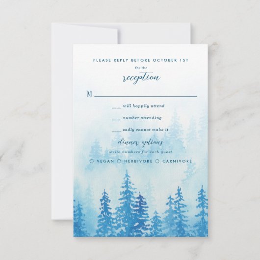 Blauw Waterverf Misty Forest RSVP Kaartje (Voorkant)