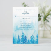Blauw Waterverf Misty Forest RSVP Kaartje (Staand voorkant)