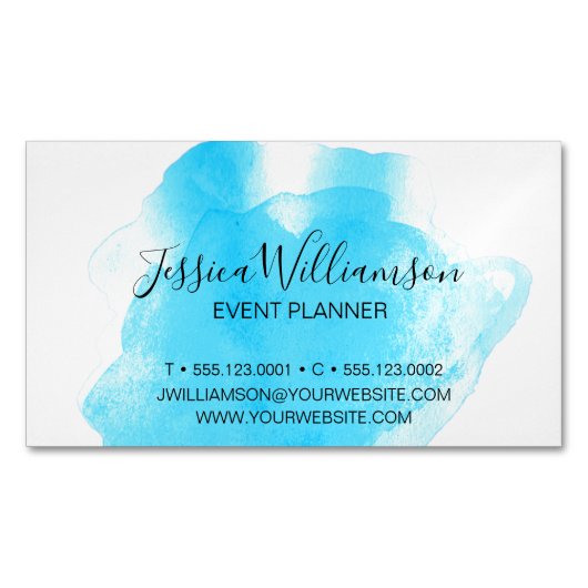 Blauw, waterverf, modern, chic magnetisch visitekaartje (Voorkant)