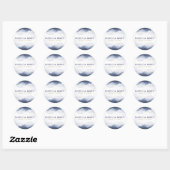Blauw Waterverf Modern Chique Trouwen Ronde Sticker (Vel)