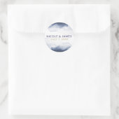 Blauw Waterverf Modern Chique Trouwen Ronde Sticker (Tas)