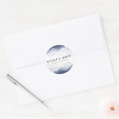 Blauw Waterverf Modern Chique Trouwen Ronde Sticker (Envelop)