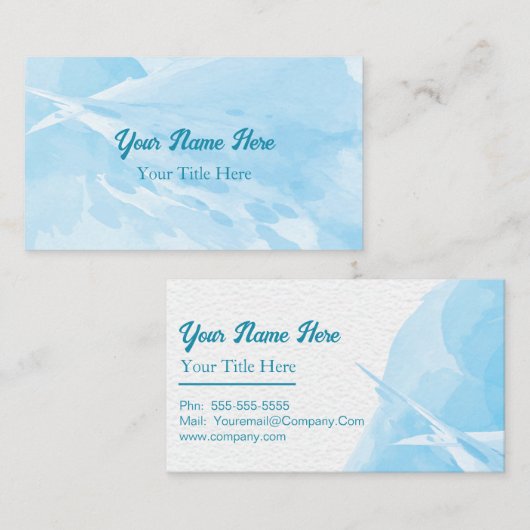 Blauw Waterverf Modern Trendy Textured Visitekaartje (Voorkant / Achterkant)