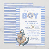 Blauw waterverf nautisch beer zeilboot baby shower kaart (Voorkant / Achterkant)