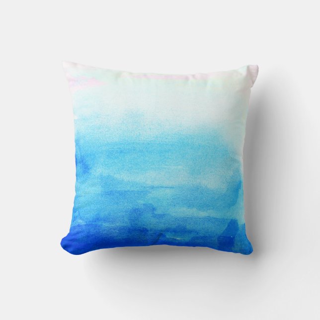 Blauw Waterverf Ombre Kussen (Voorkant)