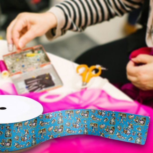 blauw Waterverf paashaas patroon Satijnen Lint