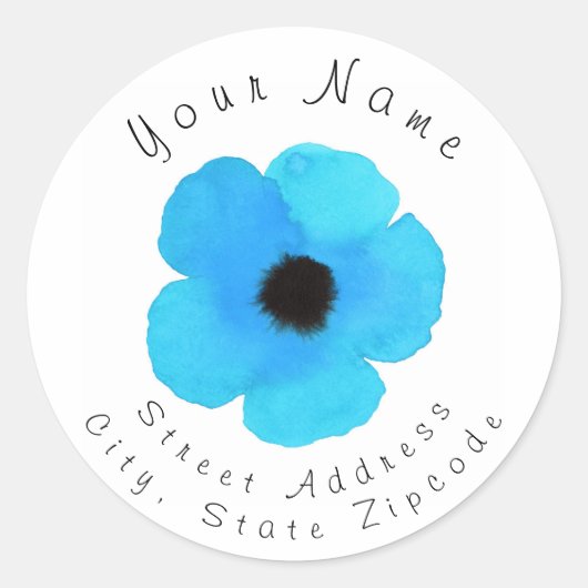 Blauw Waterverf Papieradres label (Voorkant)