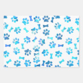 Blauw Waterverf Paw Prints Verjaardags Verpakkings Inpakpapier Vel (Voorkant 3)