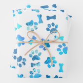 Blauw Waterverf Paw Prints Verjaardags Verpakkings Inpakpapier Vel (In situ)