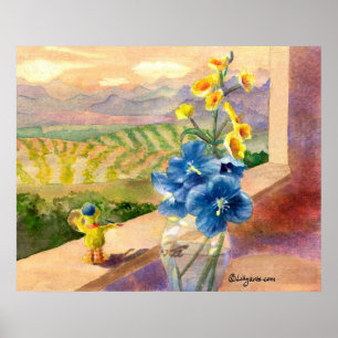 Blauw Waterverf Poster afdrukken