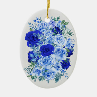 Blauw Waterverf Rose Boeket Keramisch Ornament