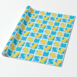 Blauw Waterverf Rubber Ducky Party Wrapping Papier