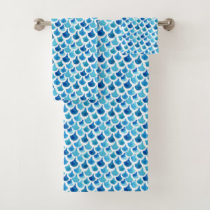 Blauw Waterverf - Schaalpatroon Bad Handdoek