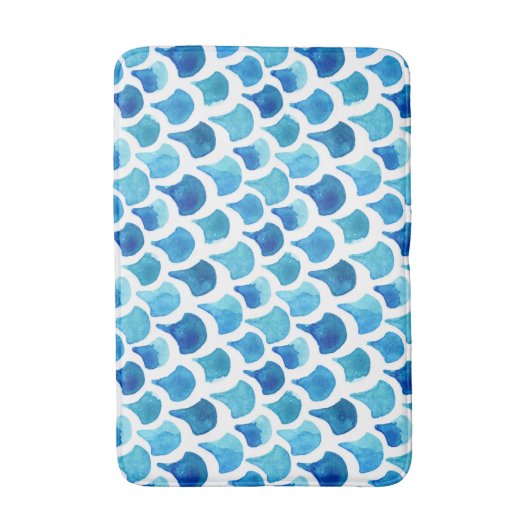 Blauw Waterverf - Schaalpatroon Badmat (Voorkant Verticaal)