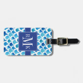 Blauw Waterverf - Schaalpatroon Bagagelabel (Voorkant horizontaal)