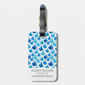 Blauw Waterverf - Schaalpatroon Bagagelabel (Achterkant verticaal)