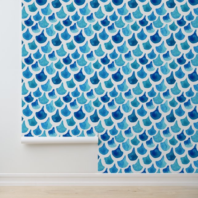 Blauw Waterverf - Schaalpatroon Behang (Applicatie)
