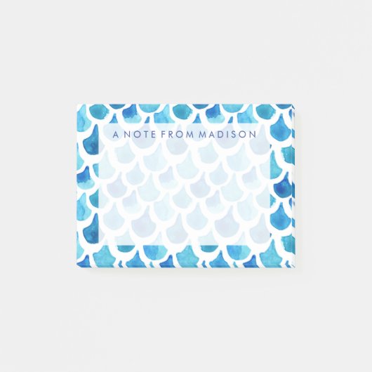 Blauw Waterverf - Schaalpatroon Post-it® Notes (Voorkant)