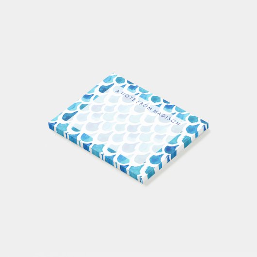 Blauw Waterverf - Schaalpatroon Post-it® Notes (Schuin)