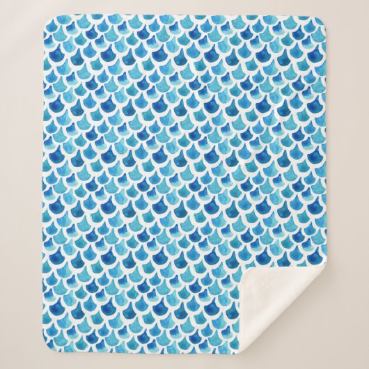 Blauw Waterverf - Schaalpatroon Sherpa Deken (Voorkant)