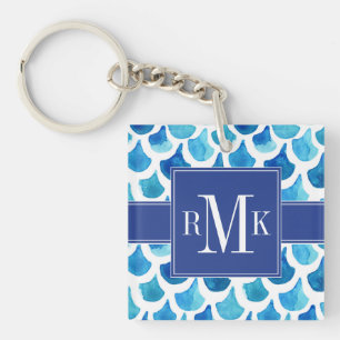 Blauw Waterverf - Schaalpatroon Sleutelhanger