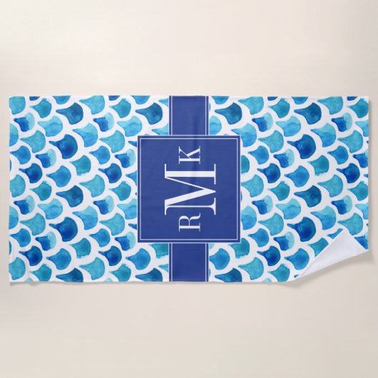 Blauw Waterverf - Schaalpatroon Strandlaken (Voorkant)