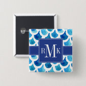 Blauw Waterverf - Schaalpatroon Vierkante Button 5,1 Cm (Voorkant /achterkant)