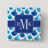 Blauw Waterverf - Schaalpatroon Vierkante Button 5,1 Cm (Voorkant)