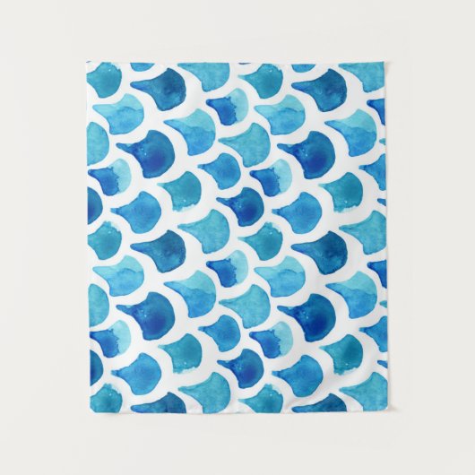 Blauw Waterverf - Schaalpatroon Wandkleed (Voorkant)