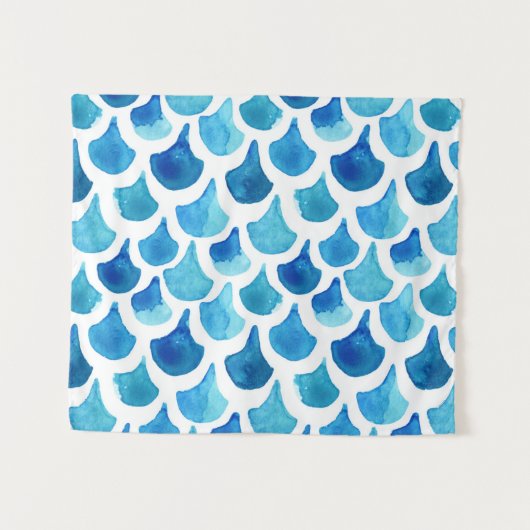 Blauw Waterverf - Schaalpatroon Wandkleed (Voorkant (horizontaal))