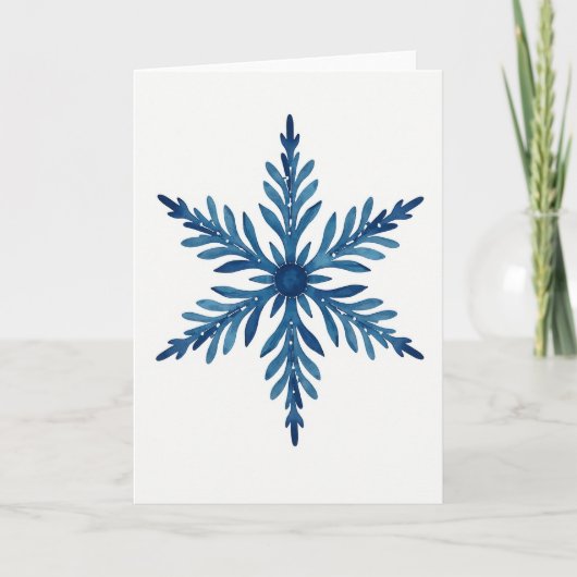 Blauw Waterverf Sneeuwvlok Kaart (Voorkant)