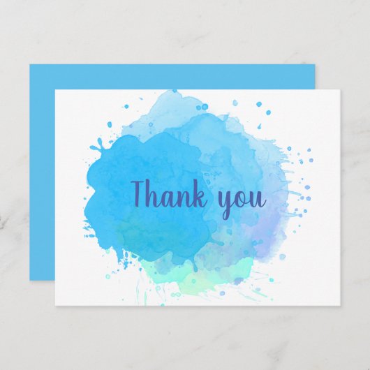 Blauw Waterverf Spat Water Business Bedankt Briefkaart (Voorkant / Achterkant)