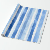 Blauw Waterverf Streep Cadeaupapier (Uitgerold)