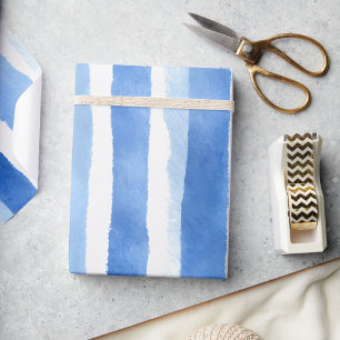 Blauw Waterverf Streep Cadeaupapier