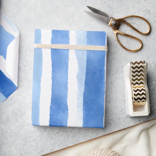 Blauw Waterverf Streep Cadeaupapier