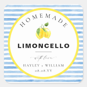 Blauw Waterverf Streep Limoncello Bruiloftsgeschen Vierkante Sticker