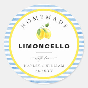 Blauw Waterverf Streep Limoncello Favor Ronde Sticker