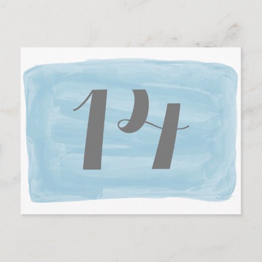 Blauw Waterverf tabelnummer Briefkaart (Voorkant)