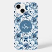 Blauw Waterverf ventilatorpatroon met monogram Case-Mate iPhone Case (Achterkant)