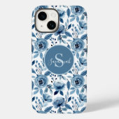 Blauw Waterverf ventilatorpatroon met monogram Case-Mate iPhone Case (Achterkant)