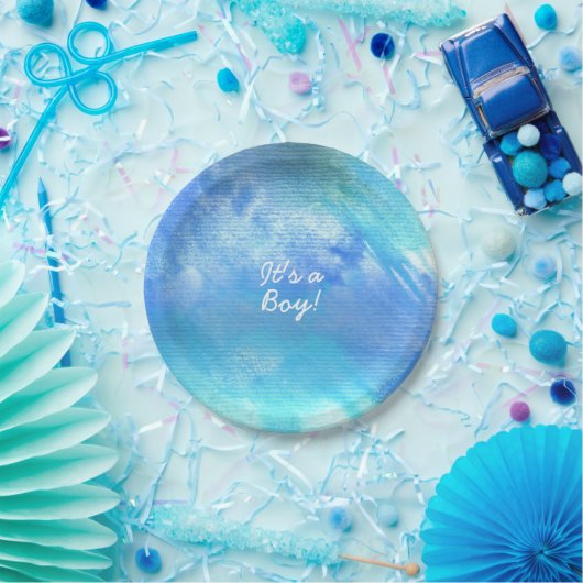 Blauw Waterverf Verf baby shower of partijborden Papieren Bordje (Feest)